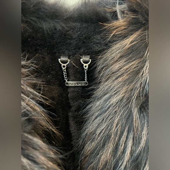 Brown Black Real leather and Real Fur Maxi Coat - Picture 5 of 15